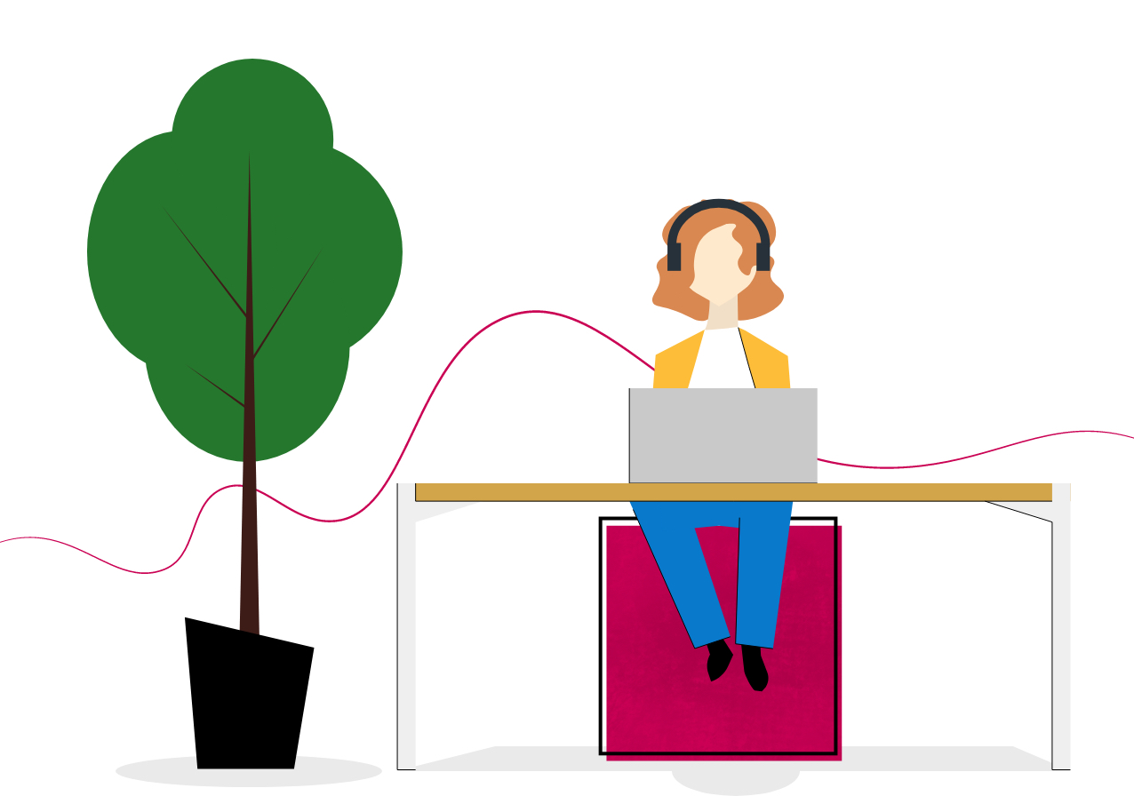 Illustration of girl working in the EDGE workspace